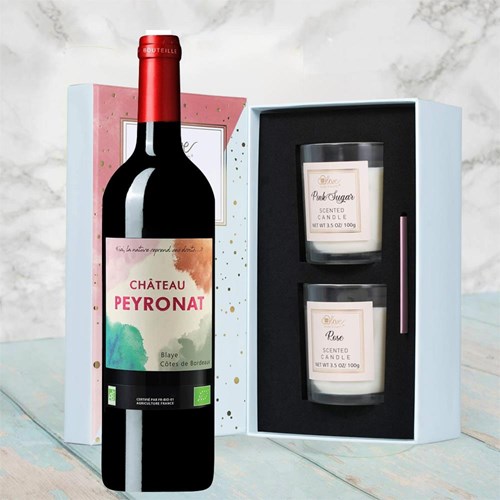 Chateau Peyronat Blaye Cotes de Bordeaux 75cl Red Wine With Love Body & Earth 2 Scented Candle Gift Box